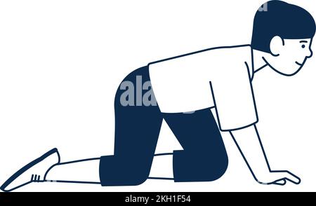 School boy crawling on knees. Playing kid icon Stock Vector