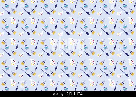 Artistic pattern decoration on a white background for book covers and backdrops. Repeating art pattern decoration with paint brushes, paint boards, an Stock Vector