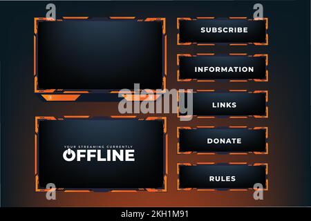 Modern game frame decoration with orange color shapes on a dark background. Live game streaming overlay design for broadcast screen panel. Streaming o Stock Vector