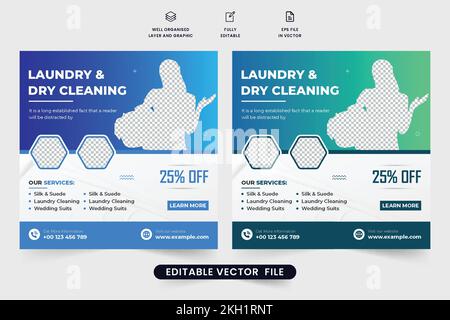 Special Laundry cleaning service poster design for social media marketing. Cloth wash and dry cleaning business advertisement template vector. Laundry Stock Vector