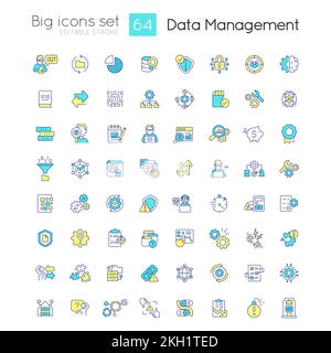 Data management RGB color icons set Stock Vector