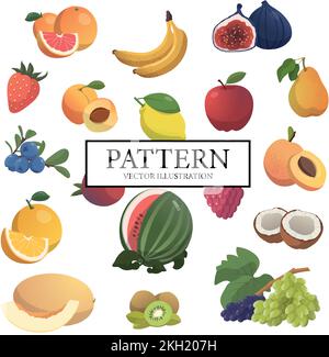 Pattern of various fruits on a white background - Vector illustration Stock Vector