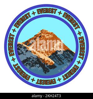 Mount Everest 8,848 m sunset colored, vector illustration logo Stock Vector