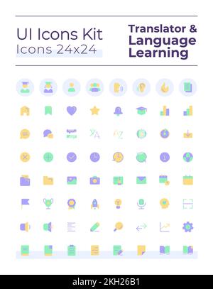 Translator flat color ui icons set Stock Vector