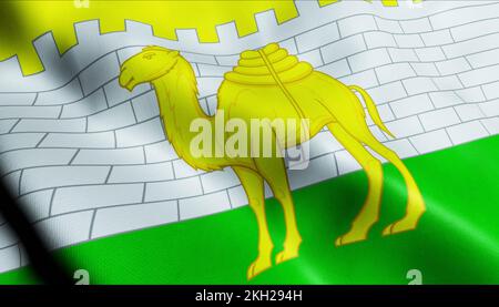 3D Illustration of a waving Russia city flag of Chelyabinsk Stock Photo