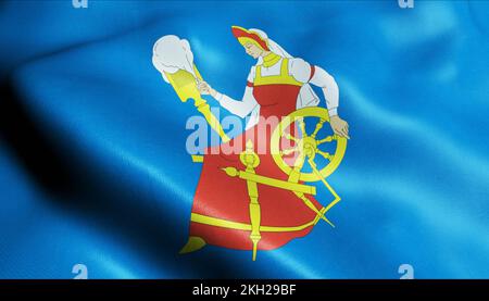 3D Illustration of a waving Russia city flag of Ivanovo Stock Photo