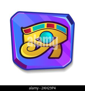 Cartoon stone board with eye of Horus. Blank clay tablet, plate with culture religious symbol or ancient object. Gold vintage Egypt icon for graphical user interface, game design on white background. Stock Vector