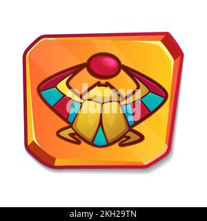 Cartoon golden stone board with egyptian scarab beetle. Blank clay tablet with culture religious symbol. Gold ancient Egypt icon for graphical user interface, game design on white background. Stock Vector