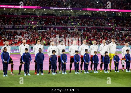 Al Rayyan, Qatar. 23rd Nov, 2022. Belgium's players pictured at a soccer game between Belgium's national team the Red Devils and Canada, in Group F of the FIFA 2022 World Cup in Al Rayyan, State of Qatar on Wednesday 23 November 2022. BELGA PHOTO BRUNO FAHY Credit: Belga News Agency/Alamy Live News Stock Photo