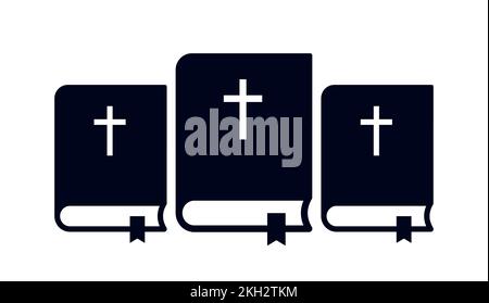 Bible symbol and stack of books with cross vector icon Stock Vector