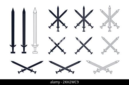 Sword icon set broadsword weapon symbols Stock Vector