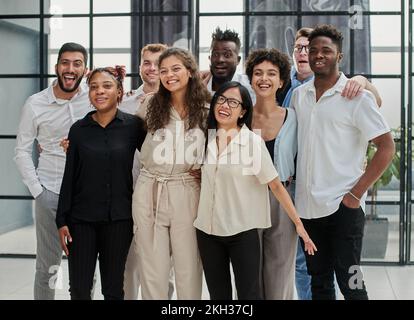 Business people having a business meeting. Happy diverse business team Stock Photo