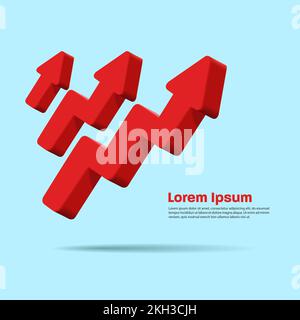3d red arrow pointing up, different shapes, steps up, bussiness banner Stock Vector