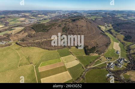 Aerial view, Vogelsang mountain with high altitude hiking trail, Heggen, Meschede town, Meschede, Sauerland, North Rhine-Westphalia, Germany, DE, Euro Stock Photo