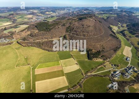 Aerial view, Vogelsang mountain with high altitude hiking trail, Heggen, Meschede town, Meschede, Sauerland, North Rhine-Westphalia, Germany, DE, Euro Stock Photo