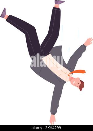 Businessman falling down. Work failure. Bad accident isolated on white background Stock Vector