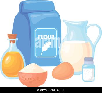 Baking ingredients cartoon icon. Cooking dessert preparation isolated on white background Stock Vector