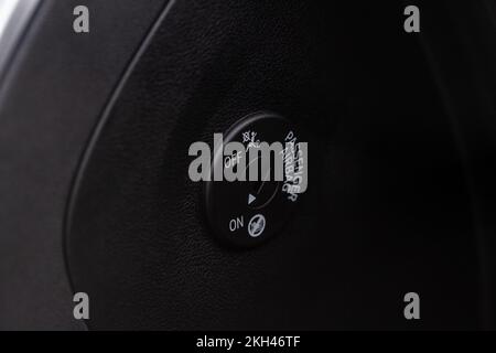 Front passenger airbag on and off switch close up view. Passenger ...