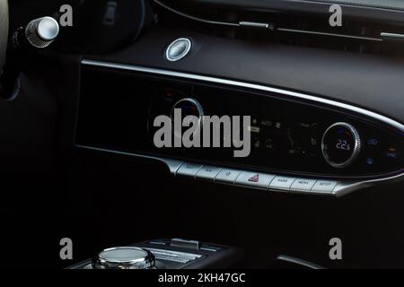 Car air conditioner dashboard. Modern car interior. Adjustable air conditioner. Car air conditioning system. Stock Photo