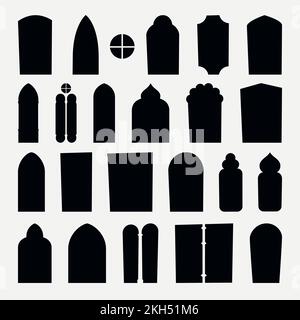 medieval various window shapes silhouettes in set Stock Vector