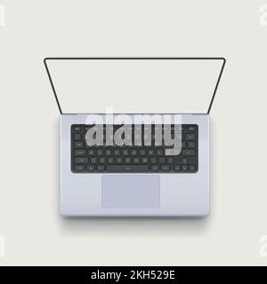 realistic laptop view from top on white Stock Vector