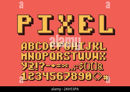 pixel font alphabet design retro 3d effect Stock Vector
