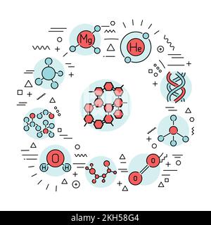 Molecules web banner. Infographics with linear icons on white background. Creative idea concept. Stock Vector