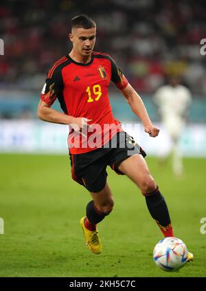 Belgium's Leander Dendoncker during the FIFA World Cup Group F match at the Ahmad bin Ali Stadium, Al Rayyan. Picture date: Wednesday November 23, 2022. Stock Photo