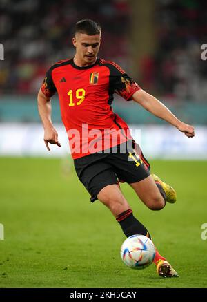 Belgium's Leander Dendoncker during the FIFA World Cup Group F match at the Ahmad bin Ali Stadium, Al Rayyan. Picture date: Wednesday November 23, 2022. Stock Photo