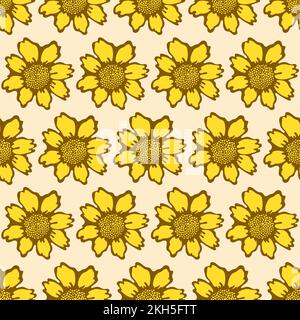 A vector illustration of yellow cartoon sunflowers Stock Vector