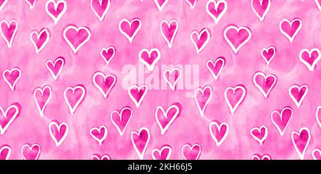 Baby pink playful hand drawn doodle valentine hearts seamless background texture. Cute kidult hotpink abstract girly girl barbiecore fashion trend bac Stock Photo