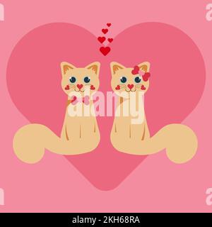 Two cats in love hug doodle icon. Cute pets vector art on white