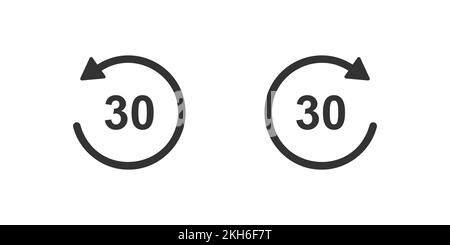 30 seconds rewind and fast forward icons with circle arrows. Round repeat and next buttons isolated on white background. Audio or video player playback elements. Vector graphic illustration Stock Vector