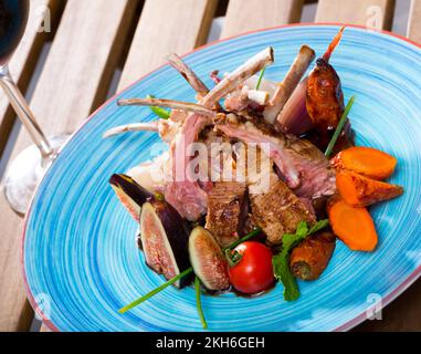 Plate of roasted mutton ribs Stock Photo