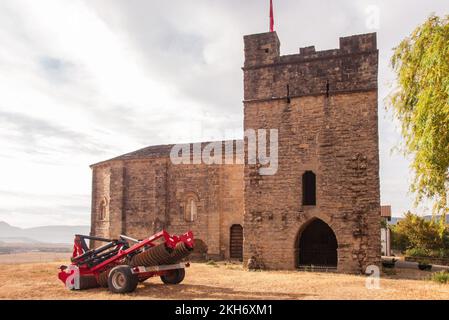 The historic romanesque church San Miguel Arcàngel at Cizur Menor near the city of Pamplona is the only remains of a medieval monastery. Until today it belongs to the order of the Knights of Malta and also serves as a refuge for pilgrims on the way to Santiago de Compostela. Stock Photo
