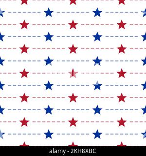 Stars and horizontal dotted line seamless pattern. Abstract background of colored geometric shapes. Simple fabric  background. Wallpaper geometric pri Stock Vector