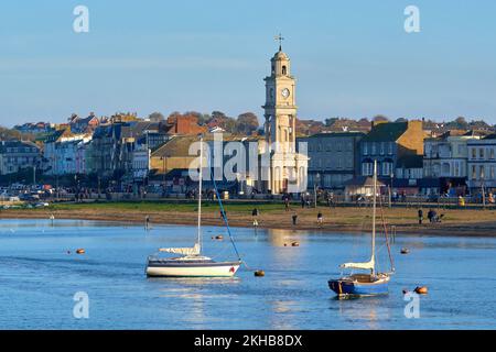 The Clock Tower in Herne Bay with the harbor in the foreground Stock Photo