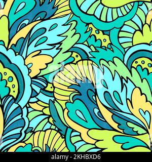 Psychedelic ornamental pattern. Hand drawn texture with floral and botanical ornate shapes and motifs.  Stock Vector