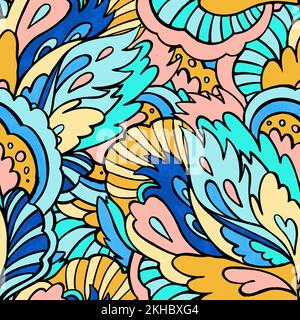 Psychedelic ornamental pattern. Hand drawn texture with floral and botanical ornate shapes and motifs.  Stock Vector