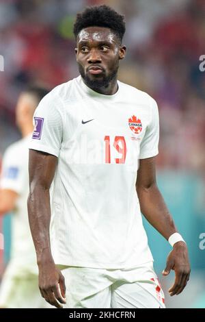 Ar Rayyan, Qatar. 24th Nov, 2022. Alphonso Davies of Canada during the FIFA World Cup Qatar 2022 Group F match between Belgium and Canada at Ahmad Bin Ali Stadium in Ar-Rayyan, Qatar on November 23, 2022 (Photo by Andrew Surma/ Credit: Sipa USA/Alamy Live News Stock Photo