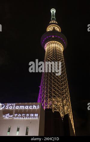 Tokyo Skytree and Solamachi complex at night in Sumida, Tokyo, Japan Stock Photo