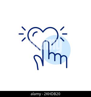 Index finger pushing on like symbol. Pixel perfect, editable stroke line icon Stock Vector
