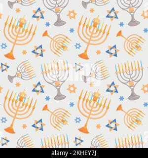 Colorful repetitive pattern background for the Jewish festival of Hanukkah, made of simple vector illustrations. Stock Vector