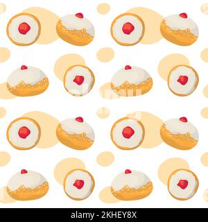 Colorful repetitive pattern background of Sufganiyot, Jelly doughnuts eaten on the Jewish festival of Hanukkah. Stock Vector