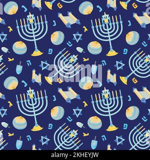 Colorful repetitive pattern background for the Jewish festival of Hanukkah, made of simple vector illustrations. Stock Vector