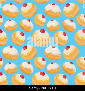 Colorful repetitive pattern background of Sufganiyot, Jelly doughnuts eaten on the Jewish festival of Hanukkah. Stock Vector