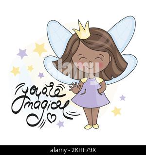 FAIRY DARK PRINCESS AND LETTERING Cartoon Vector Illustration Set For Print Stock Vector