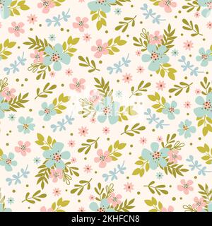 FLORAL BED Hand Drawn Flower Holiday Cartoon Seamless Pattern Vector Illustration For Textile Print Stock Vector