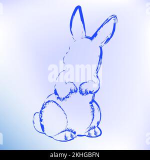 Silhouette of a rabbit on a light blue background. Symbol of 2023. Coloring book for children. Vector image. Stock Vector