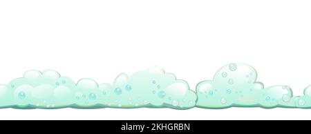 Foam. Seamless bottom border. Cartoon style. Foaming liquids. Water, detergent or food product. Isolated on white background. Vector Stock Vector